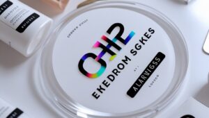 Tem decal trong suốt dán chai lọ mỹ phẩm, sang trọng, chuyên nghiệp.